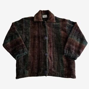 Elizabeth Jenkins Taos Hand Woven Art To Wear Rainbow Chenille‎ Button Up Jacket